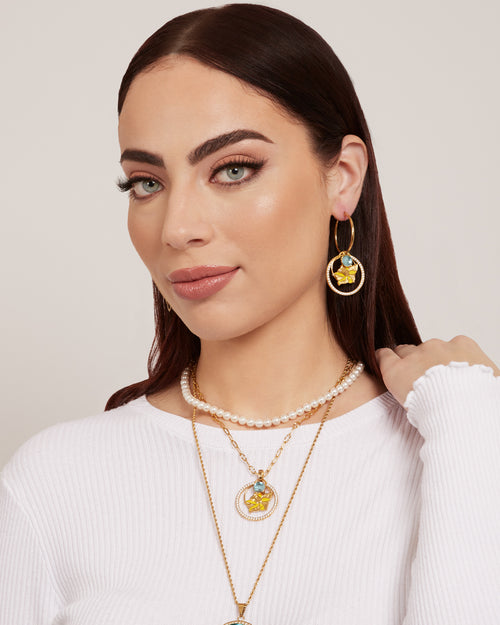 March Birth Flower Halo Birthstone Necklace Set