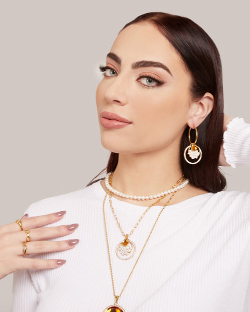 November Birth Flower Halo Birthstone Necklace Set