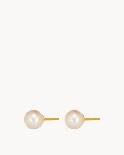 Pink Timeless Pearl Stud Earrings, Gold