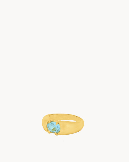 March Birthstone Peace Signet Ring
