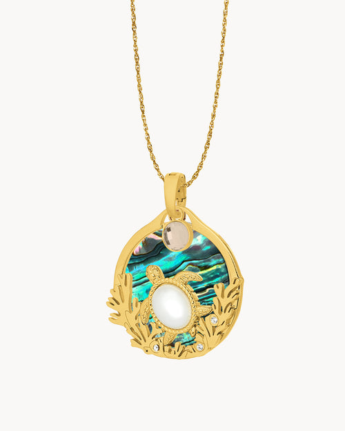 October Love Timeless Pearl Turtle Halo Pendant Set