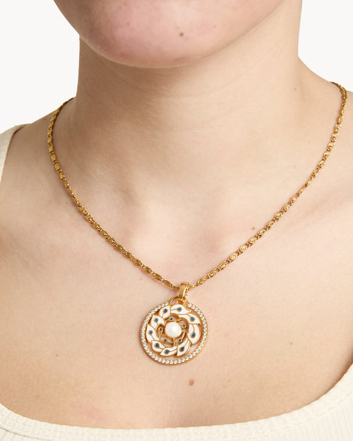 Timeless Pearl Feather Wreath Pendant