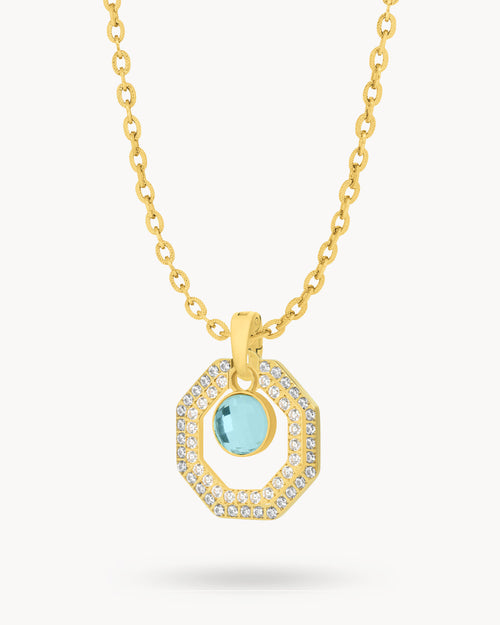 March Birthstone Octagon Ħabbata Statement Starlight Halo Necklace Set