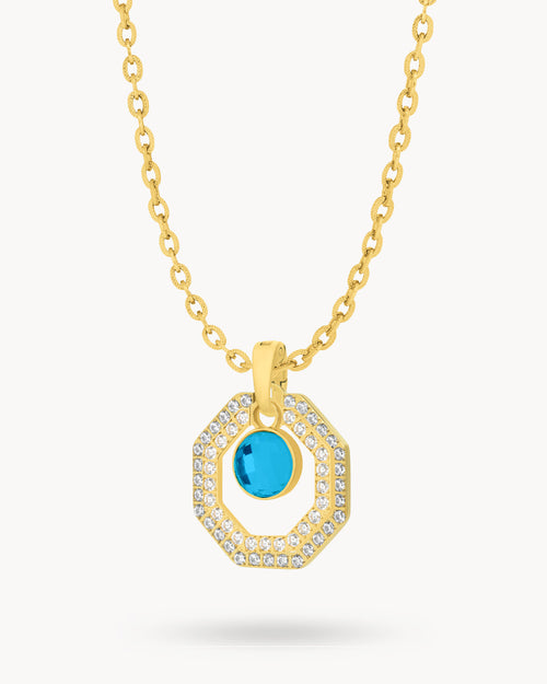 September Birthstone Octagon Habbata Statement Starlight Halo Necklace Set