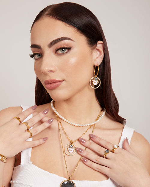 June Birth Flower Halo Birthstone Necklace Set