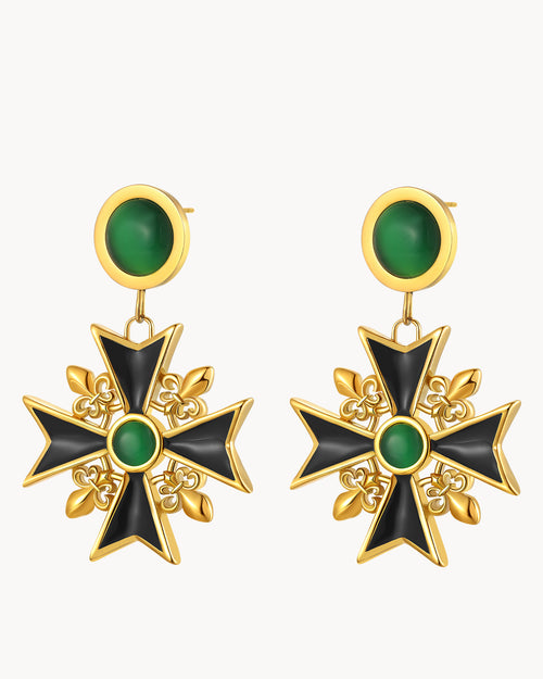 Confidence Emerald Cat Eye Statement Kavallier Dangling Earrings