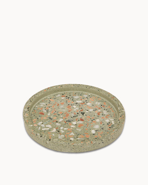 Mixed Terrazzo on Green Trinket Tray Round with Rim 25cm Medium