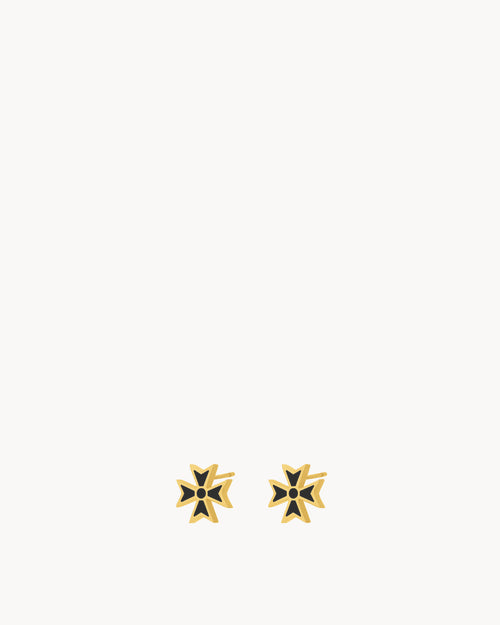 Kavallieri Black Dainty Maltese Cross Stud Earrings, Gold
