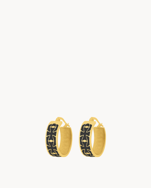 Kavallieri Black Maltese Cross Hoop Earrings, Gold