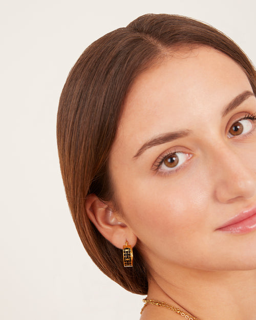 Kavallieri Black Maltese Cross Hoop Earrings, Gold