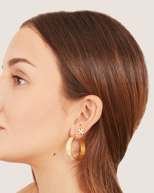 Kavallieri White Maltese Cross Statement Hoop Earrings, Gold