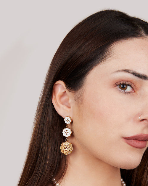 White Two Mils Munita Dangling Earrings