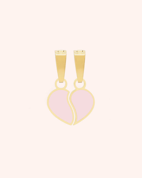 Pink Broken Heart Twin Pendants, Gold