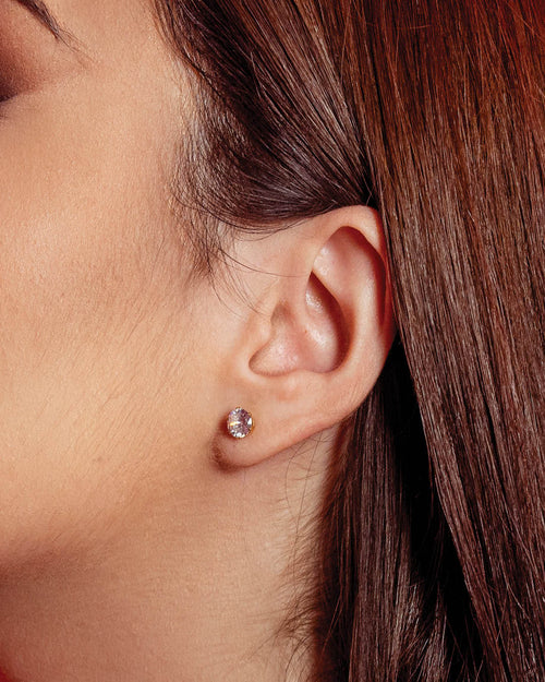 Zirconia Stud Earrings, Gold
