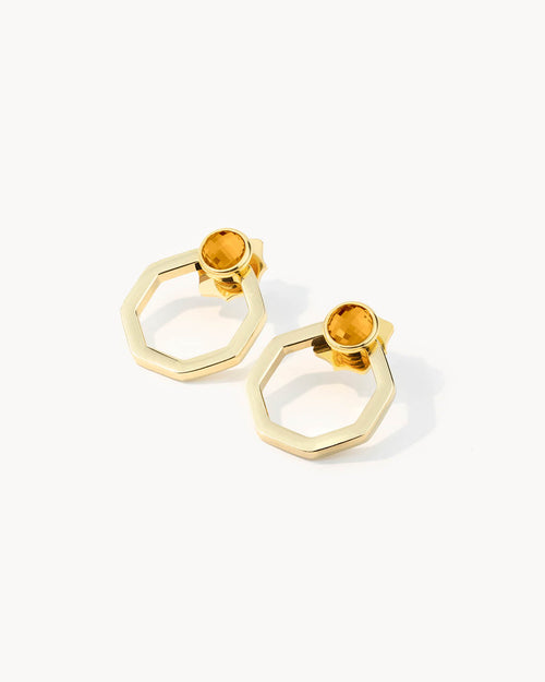 November Birthstone Happiness Octagon Ħabbata Earring Set, Gold