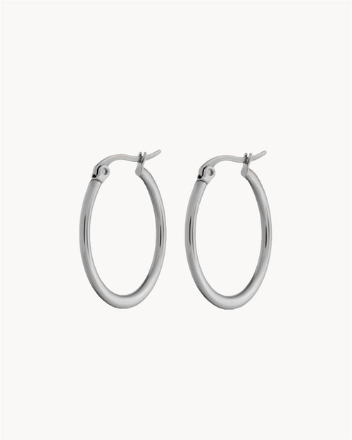 Large Signature Hoops, Silver