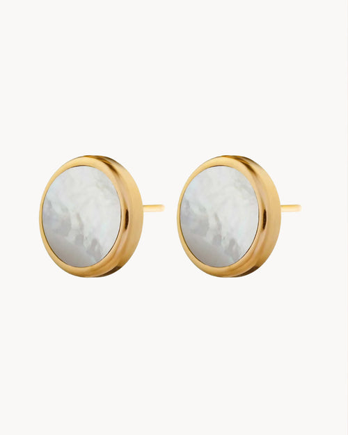 Protection Stone Mother Pearl Signature Stud Earrings, Gold