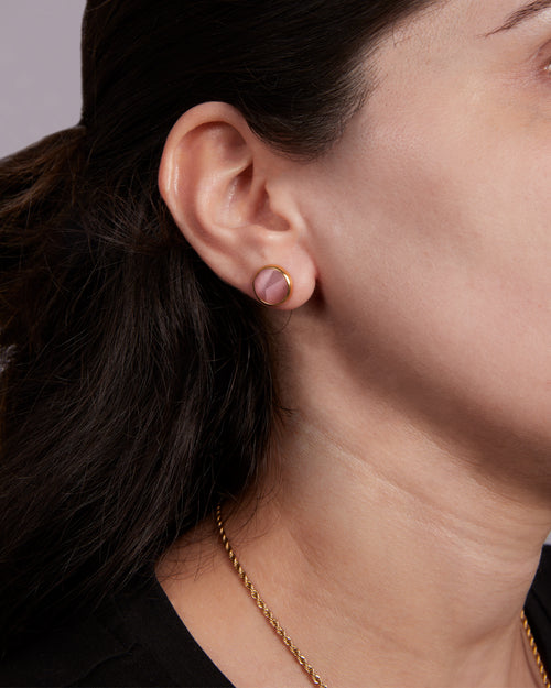 Pure Love Stone Blush Cateye Ħabbata Stud Earrings, Gold