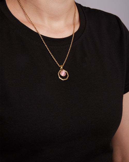 Pure Love Stone Blush Cateye Ħabbata Pendant, Gold