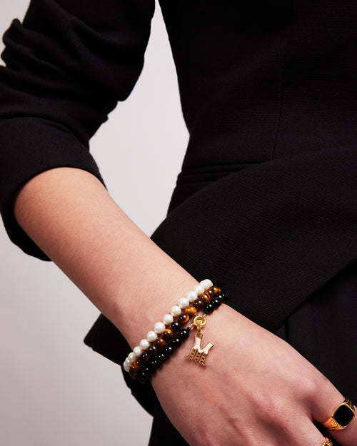 Power Stone Black Onyx Charm Bracelet, Gold