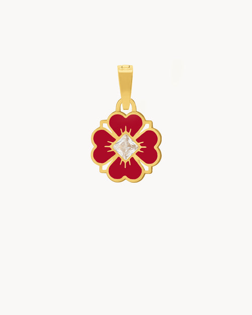 Dainty Lucky Love Red Flower Pendant, Gold