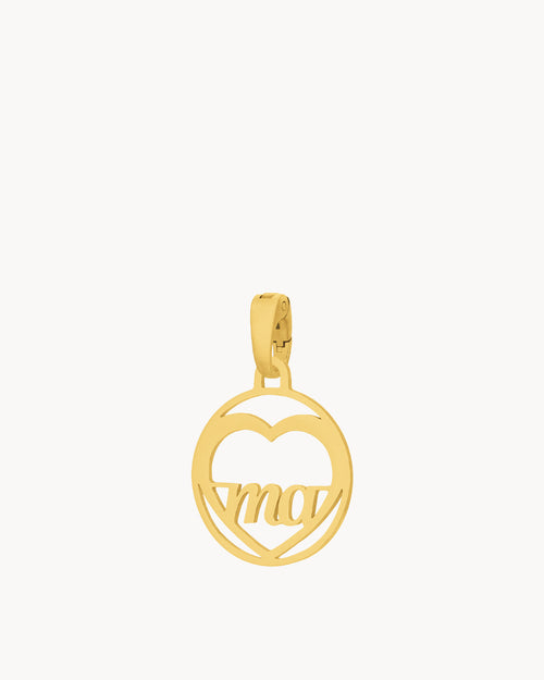 “Ma” Dainty Heart Hollow Pendant, Gold