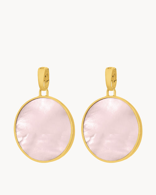 Pink Protection Stone Mother Pearl Pendant, Gold Earring Pendants