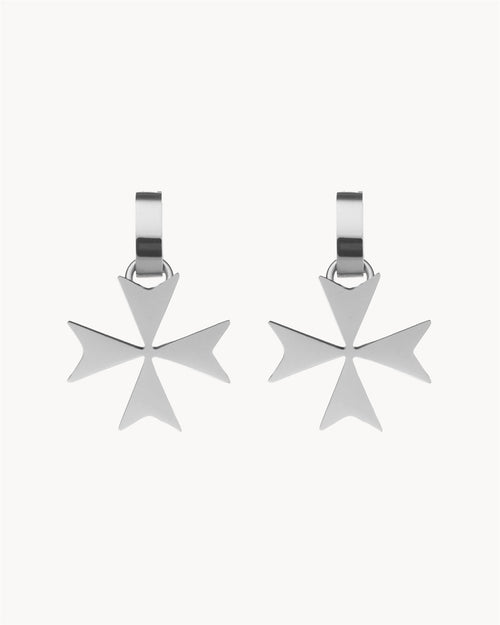 Maltese Cross Earring Pendants, Silver