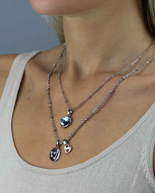 March Birthstone Peace Signature Pendant, Silver