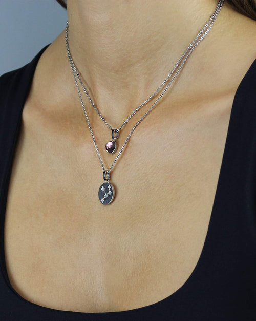 February Birthstone Devotion Dainty Signature Pendant, Silver