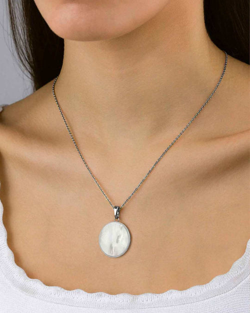 Protection Stone Mother Pearl Signature Statement Pendant, Silver