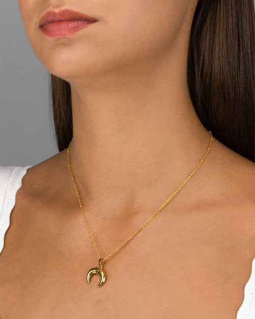 Dainty Crescent Horn Pendant, Gold
