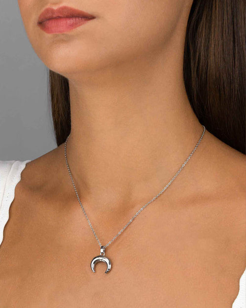 Dainty Crescent Horn Pendant, Silver