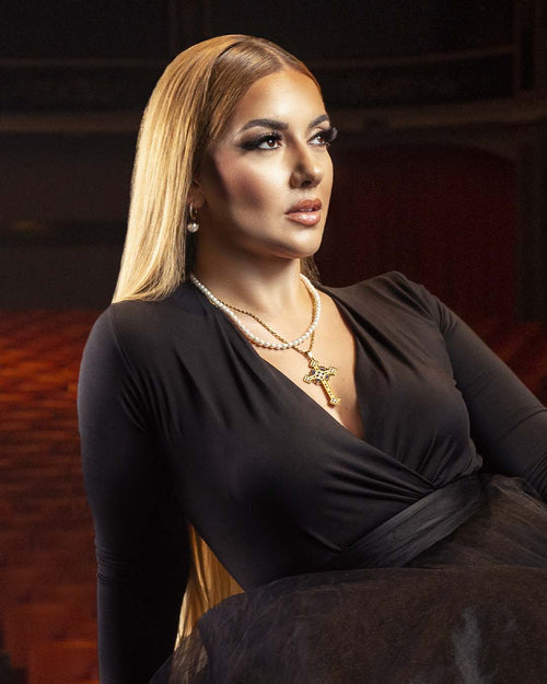 Statement Maduma Salib Shimmer Necklace Set, Gold