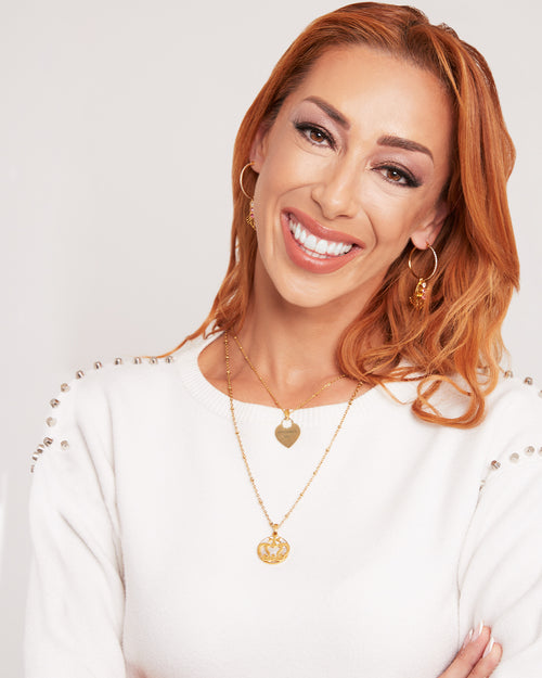 Protection Stone Mother Pearl Dainty Statement Pendant, Gold