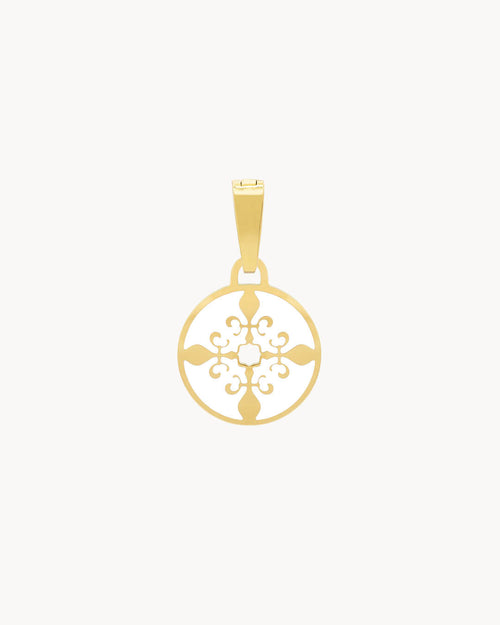 White Fleur-de-Lis Maduma Pendant, Gold