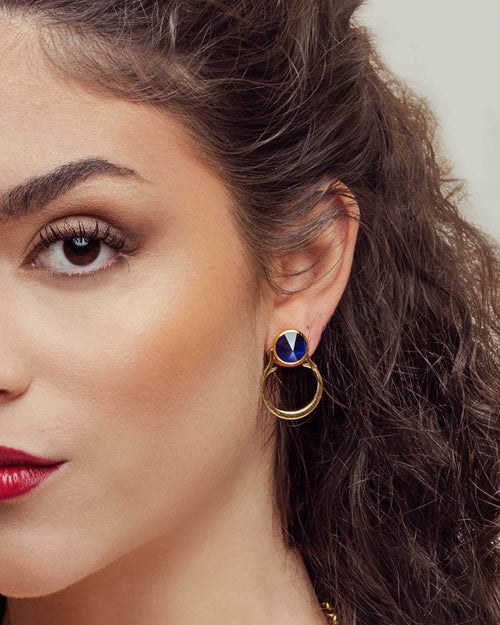 Perseverance Stone Blue Cateye Ħabbata Stud Earrings, Gold