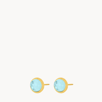 March Birthstone Peace Signature Dainty Stud Earrings, Gold