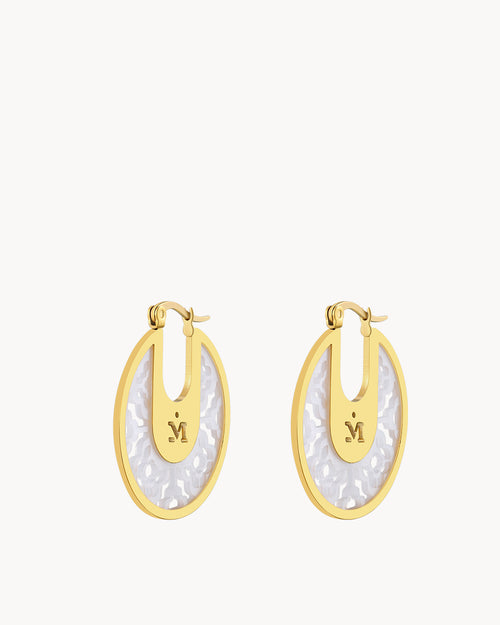 Hollow Protection Mother Of Pearl Bizzilla Hoop Earrings