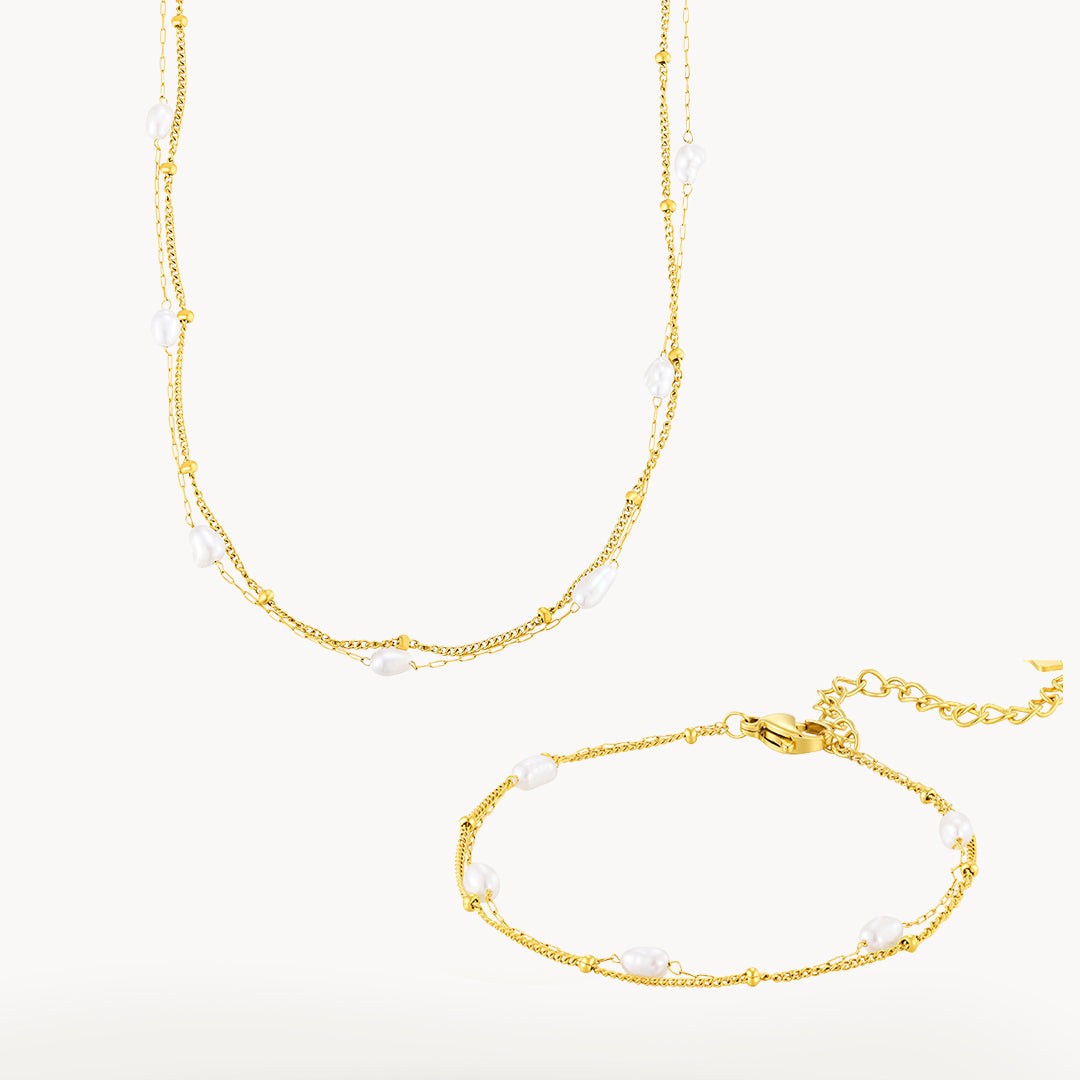 Double Layered Pearl Choker and Bracelet Gift Set