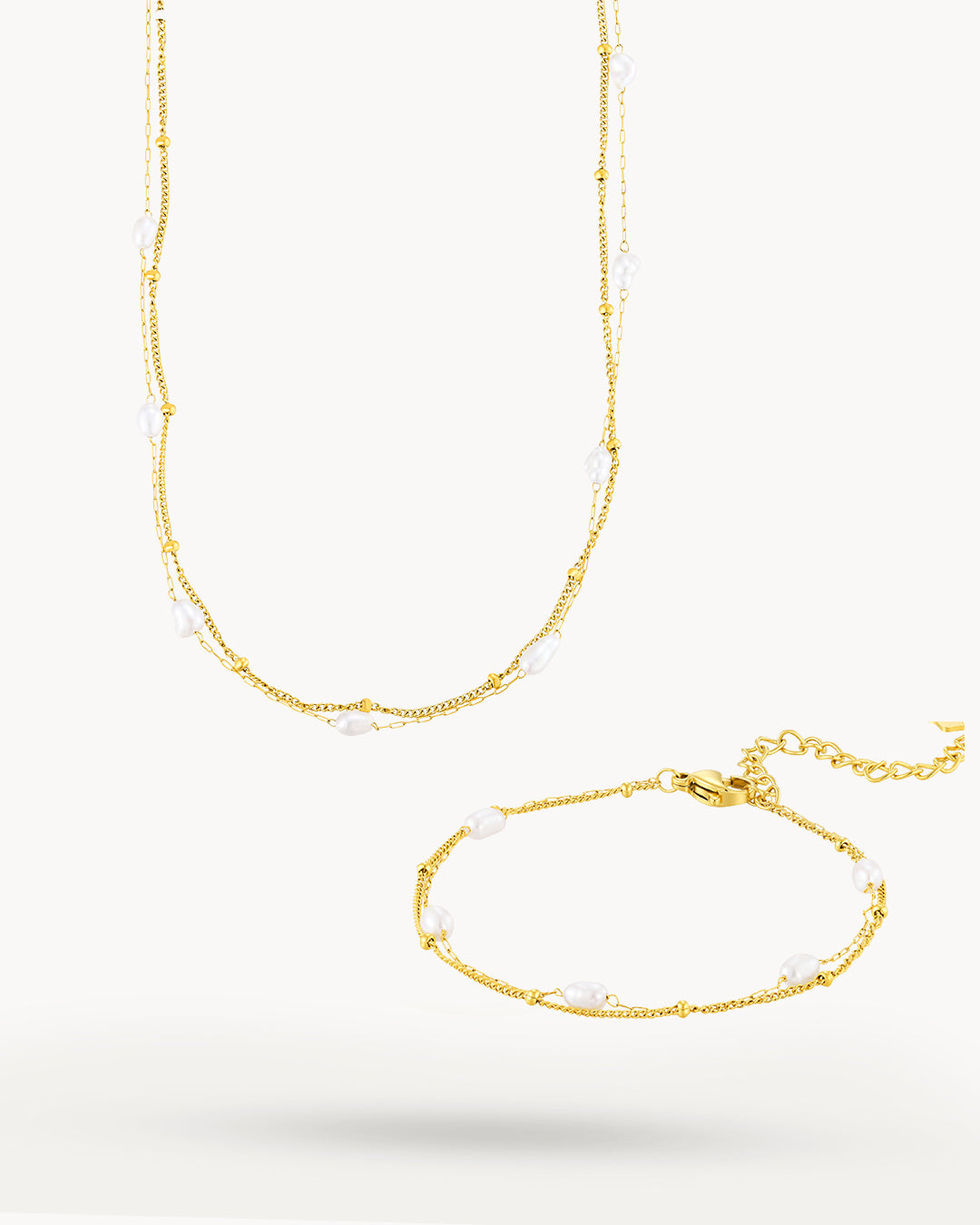 Double Layered Pearl Choker and Bracelet Gift Set