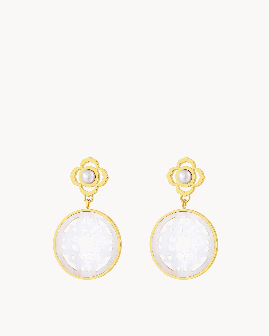 Hollow Protection Mother Of Pearl Bizzilla Dangling Earrings