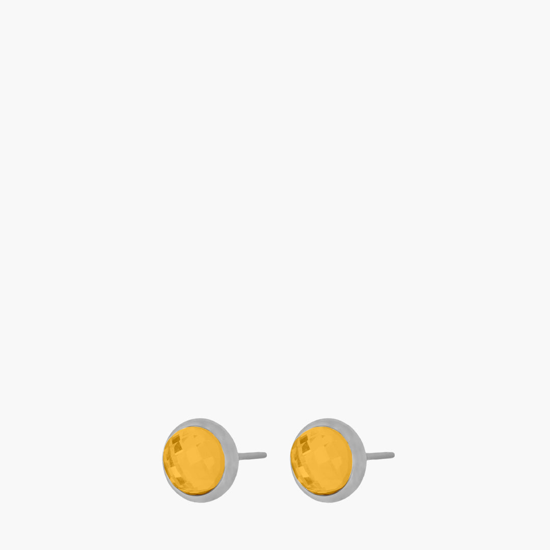 November Birthstone Happiness Signature Dainty Stud Earrings,Silver