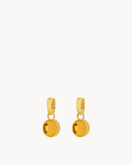 November Birthstone Happiness Dainty Signature Earring Pendants, Gold