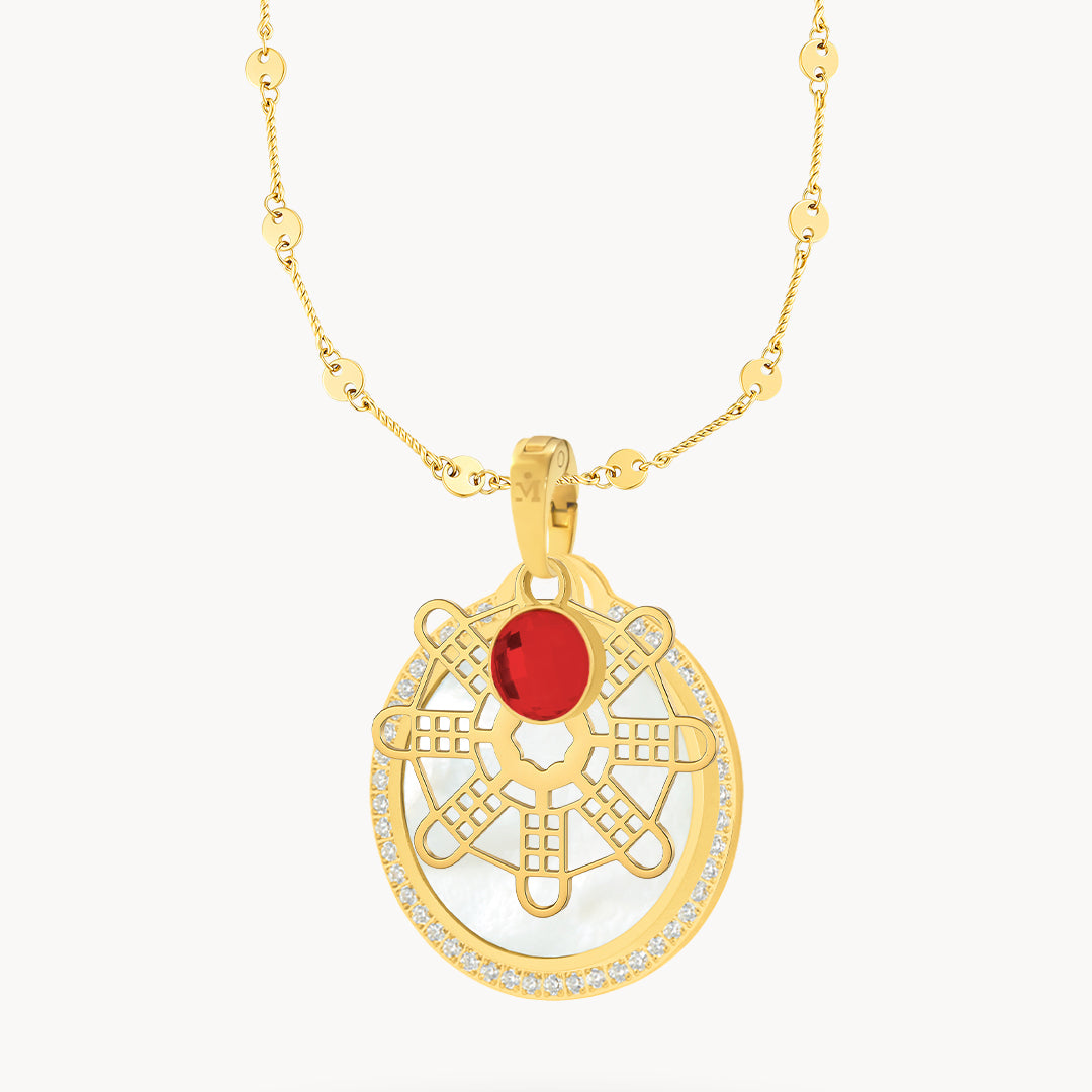 Hollow Mithna Pendant January Birthstone Set