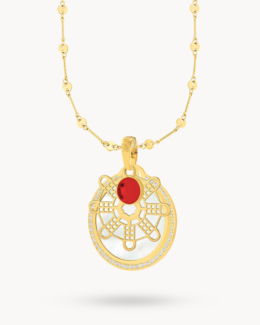 Hollow Mithna Pendant January Birthstone Set