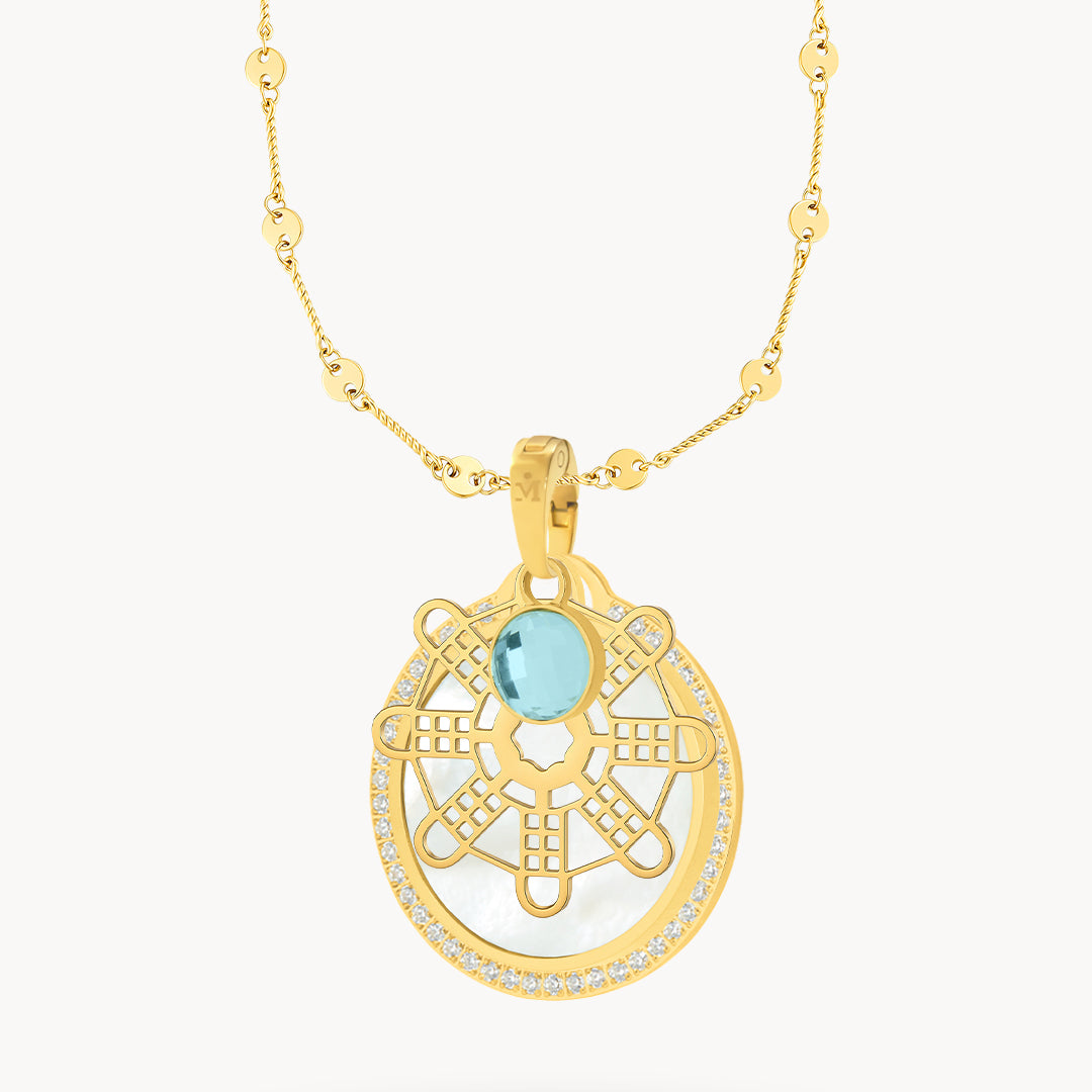 Hollow Mithna Pendant March Birthstone Set