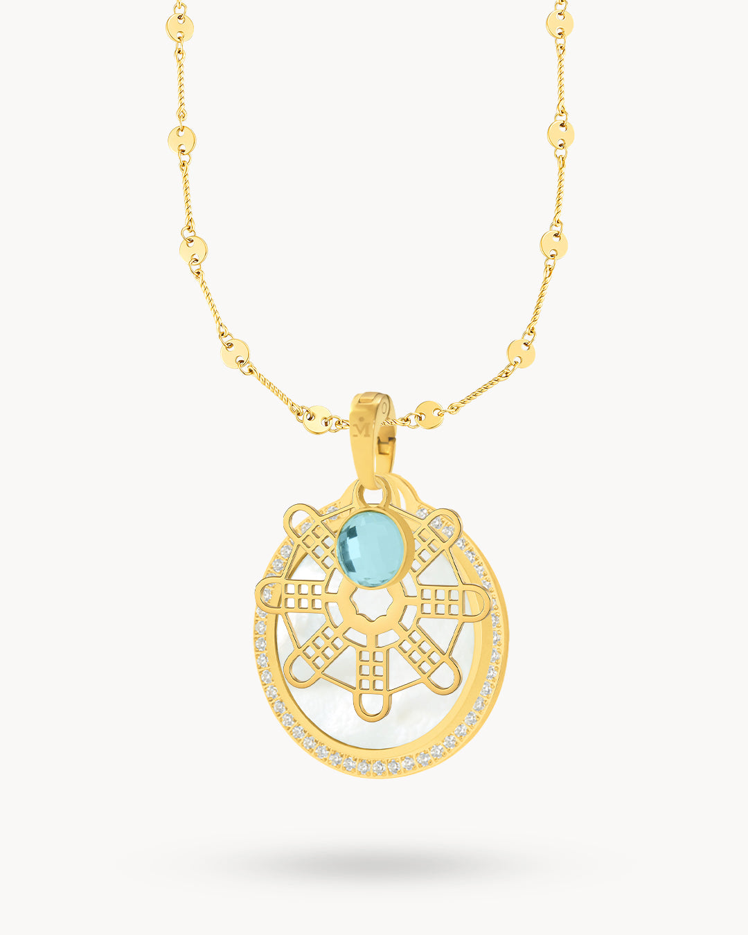 Hollow Mithna Pendant March Birthstone Set