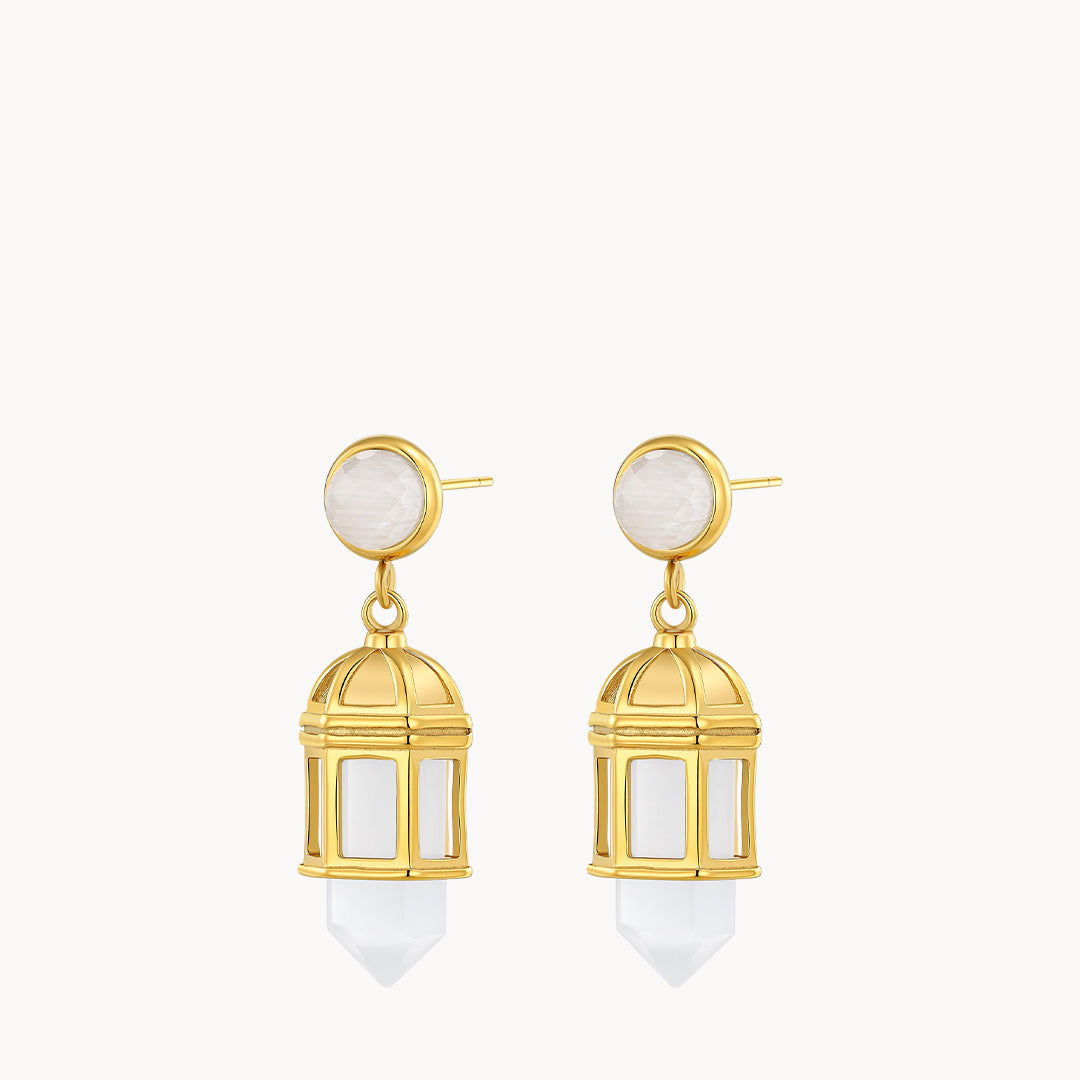 Gardjola White Cat Eye Dangling Earrings