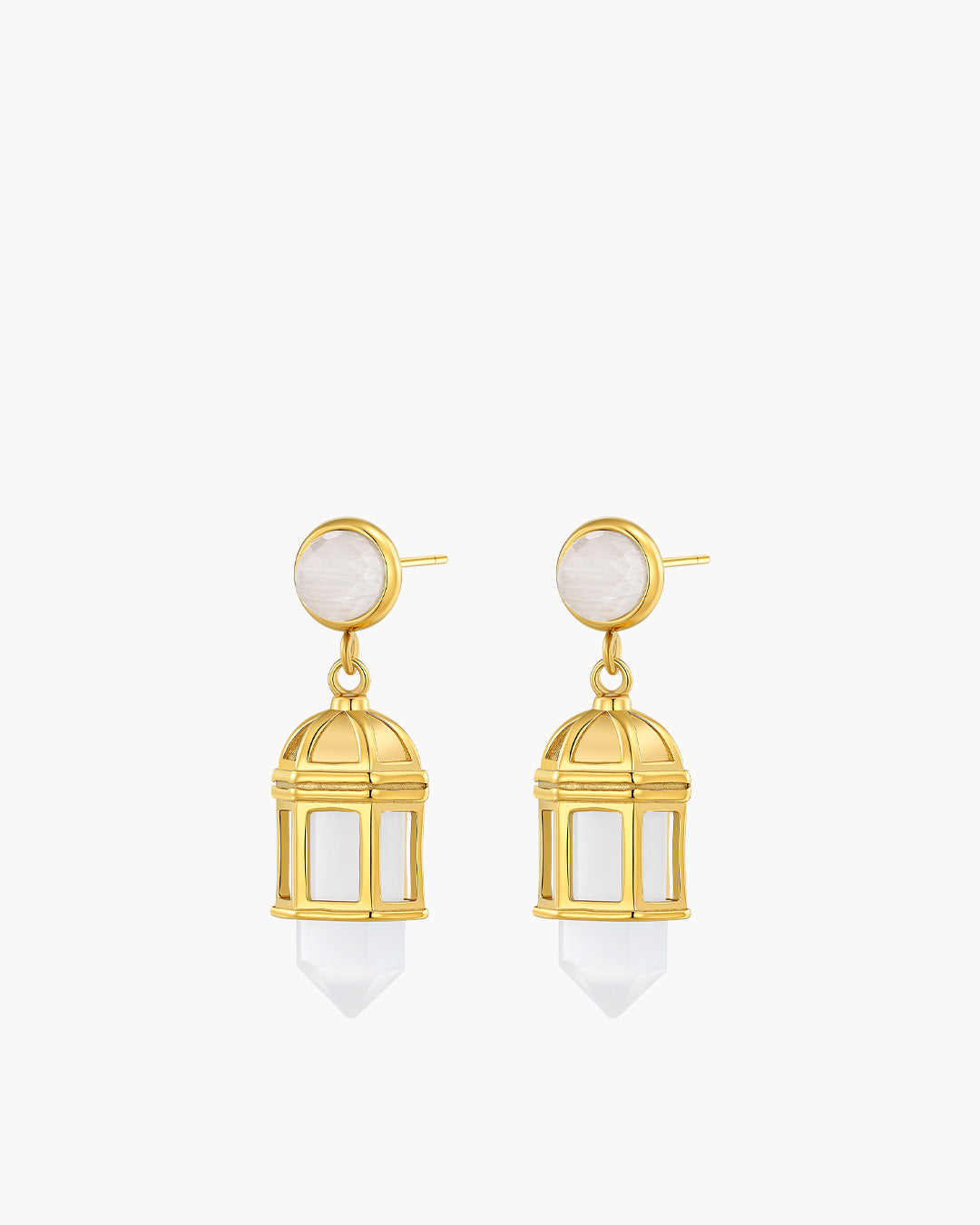 Gardjola White Cat Eye Dangling Earrings